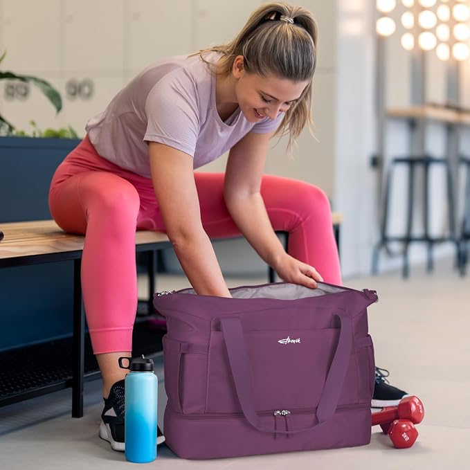 Gym Bag for Women, Personal Item Travel Bag with Shoes Compartment, Weekender Overnight Duffel Bag with Wet Pocket, Carry On Bag for Women, Travel, Gym, Weekend