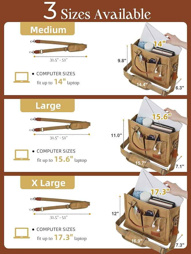 FIORETTO Canvas Tote Bag for Women with Zipper Closure & Individual Compartments for Work College for Teacher & Nurse