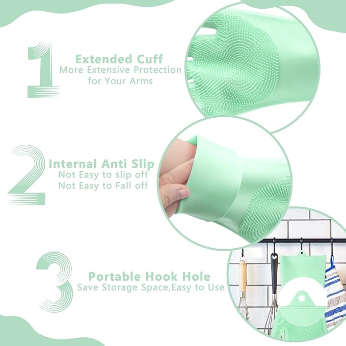 Pet Grooming Gloves—Dog Washing Gloves with High-Density Teeth, Dog Bath Scrubber with Enhanced Five Finger Design, Silicone Gloves for Dogs and Cats Bathing, Massage (Green)