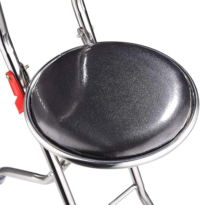Folding Walking Stick with 9" Padded Seat Portable Stainless Steel Quadripod Support Cane Chair Stool with Anti-Slide Feet for Elderly Limited Mobility Physical Rehabilitation(Quadripod Cane Stool)