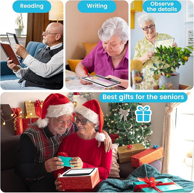 Rechargeable 5X Magnifying Glass for Reading, Large Bright Full Page Magnifier with Light, Handheld LED Dimmable Lighted, Lightweight Book Magnifier for Reading Small Prints Seniors Low Vision