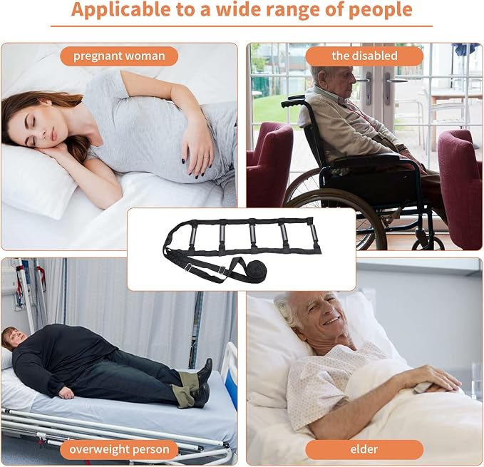 Bed Ladder Assist 160 Inch, Munzong Black Pull Up& Sit Up Assist Device, Assistive Bedside Straps w/ 5 Handle, Portable Rope Beds Ladder Helper for Elderly Senior Injury Handicap Patient Pregnant(4 m)