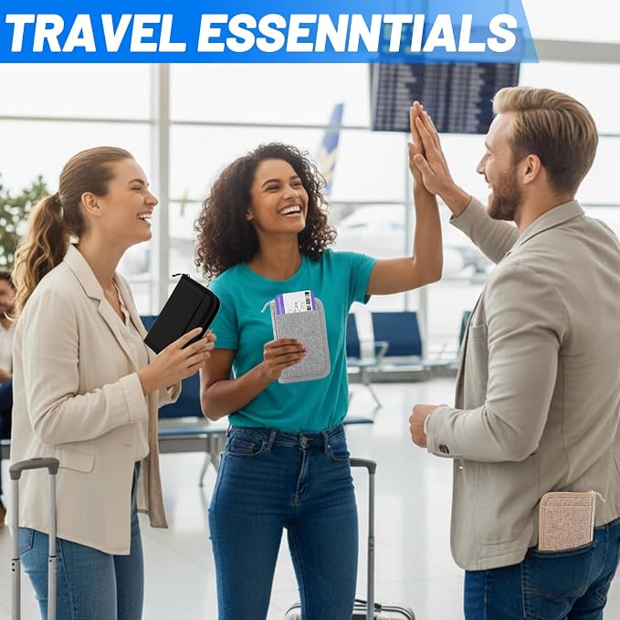 Passport Holder for Travel, RFID Blocking Wallet for Couples Men and Family | Multi-compartment organizer holds passports, cards, tickets, IDs and cash for women, couples and international family travel