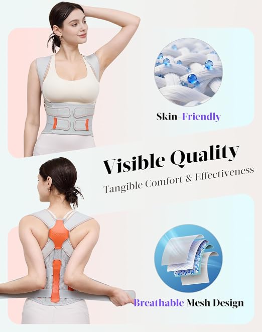 Posture Corrector for Women and Men, Full Back Support Brace, Adjustable Shoulder Straightener, Improving Posture, Relief Upper and Lower Back, Neck Pain, Gray, Medium