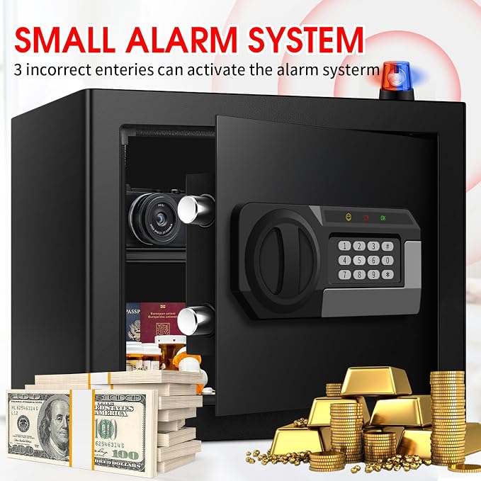 1.8 Cuft Small Fireproof Safe for Home Use, Safe Box Fireproof Waterproof with Programmable Keypad, Spare Keys and Removable Shelf, Digital Home Security Safety Box for Money Documents Medicines