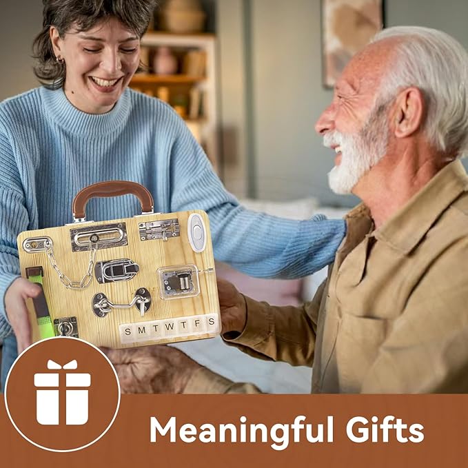 Dementia Activities for Seniors-Wooden Fidget Busy Board-Alzheimers Products for Elderly, Memory Games for Autism Adult Dementia Gadgets,Sensory ADHD Toys, Memory Care Activities for Elderly