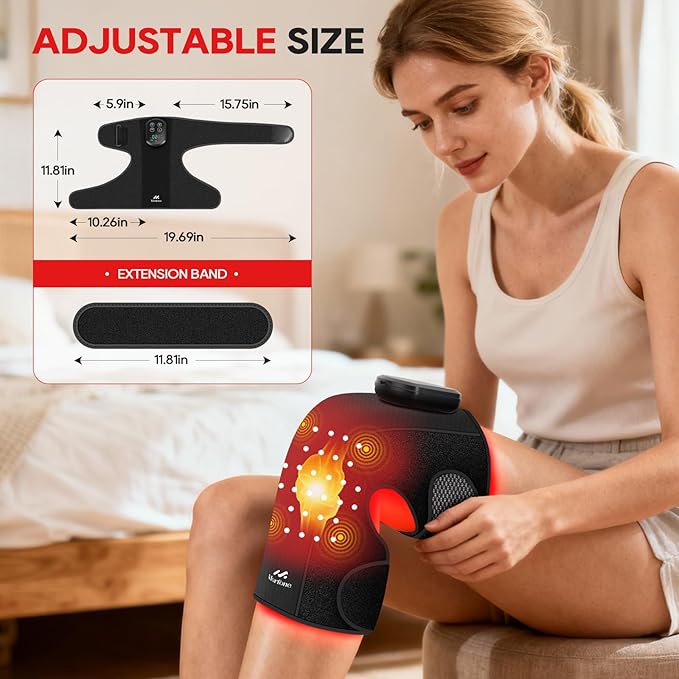 Morfone Red Light Therapy Device for Knee,3 Vibration Modes and 4 Heating Levels,5000mAh Wireless Rechargeable, 660nm and 850nm Infrared Red Light Therapy for Knee Pain Relief,Gifts for Women Men