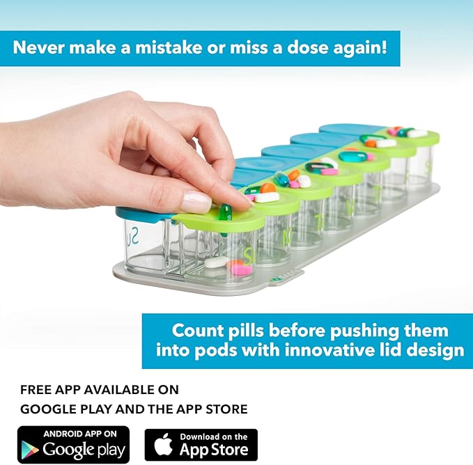 Sagely Smart XL Weekly Pill Organizer AM/PM - Medicine Storage Organizer with Reminder Alarm App (Large Enough to Fit Fish Oil, Cod Liver Oil, Vitamin D Supplements & Vitamins) (White/Gray)