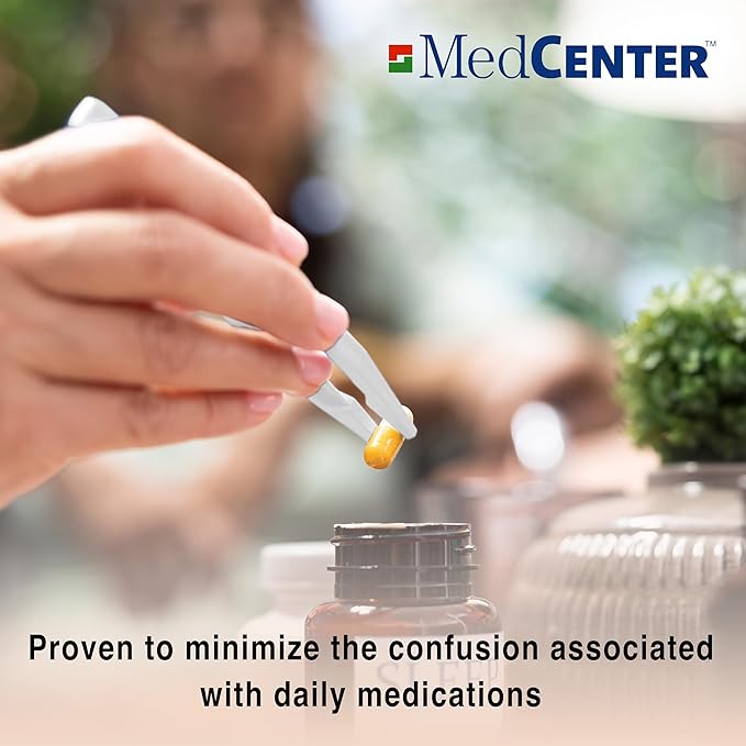 MedCenter HSA/FSA Travel Pill Organizer with Zipper Pouch & Tweezers – Portable 4-Day Medication Case with Labeled Compartments for Travel, Vitamins & Supplements