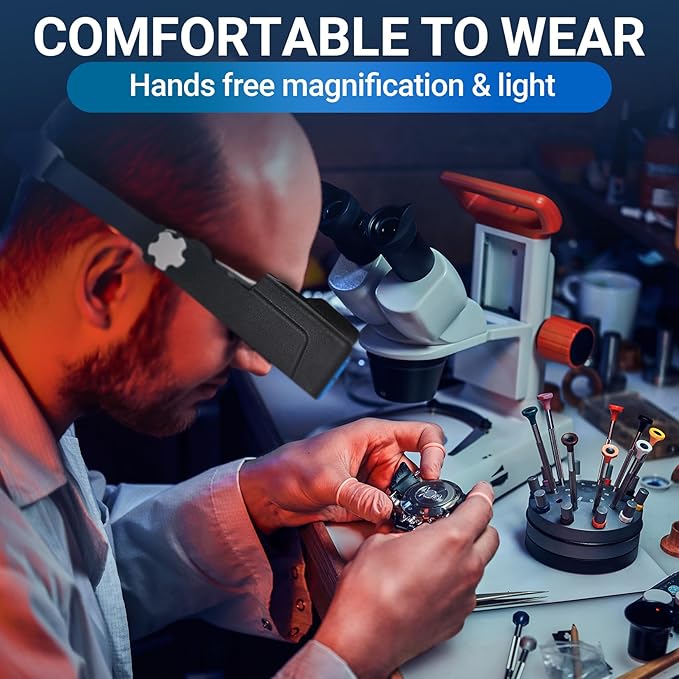 YOCTOSUN Magnifying Glasses with Light for Close Work, Rechargeable Headband Magnifier with 4 Lenses 1.5X-3.5X, Hands Free Magnifying Glass Visor for Jewelers, Crafts, Hobby