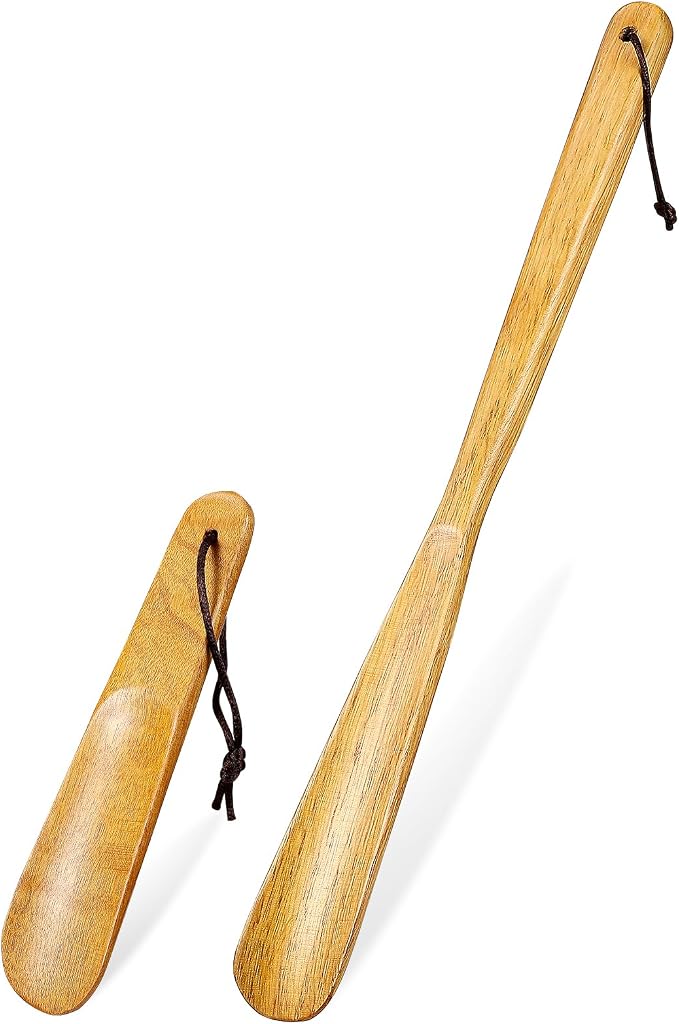 Healifty 2 Pcs Wooden Shoe Horn Set, 15.7" Long and 6.2" Short | Includes Long Handled and Short Wood Shoehorns for Seniors Men Women Elderly to Dress Shoes, Boots, Travel Bags and Daily Use