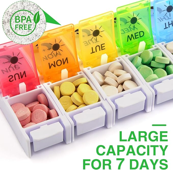 DailyRest Pill Organizer 2 Times a Day, 1 Pack Day Night Pill Case, Detachable Push Button Design, Large Compartment Weekly 7 Day Pill Box, Medicine Organizer for Fish Oil/Vitamins/Supplements