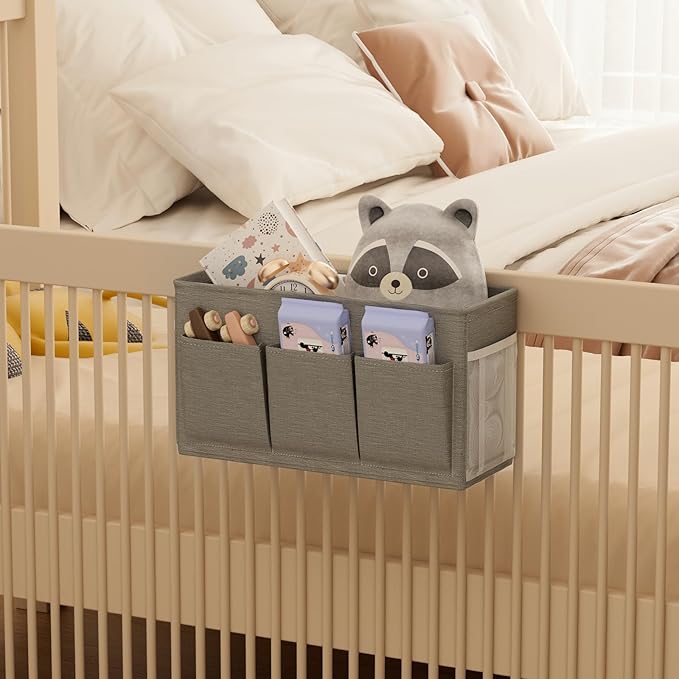Bedside Caddy Storage Organizer for Bed Rails, Bed Caddy with 6 Pockets | Bedside Organizer with Fixed Straps and Hooks, Mattress Supported Versatile for Home, Dorm, Bunk, Hospital and Crib Bed
