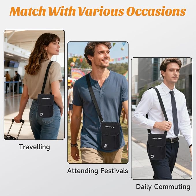 Neck Wallet & RFID Blocking Passport Holder for Travel – Waterproof Hidden Travel Wallet with Card Slots, Adjustable Strap, Portable Document Organizer for Men, Women (Gift) Black