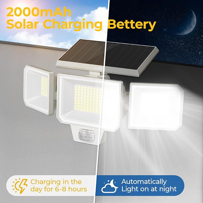 Solar Motion Sensor Lights, Remote Control, 3 Modes, 2 Pack | IP65 Waterproof LED Security Flood Light, Solar Powered Outside Wall Light for Porch, Garage, Garden, Lawn and Backyard Yard