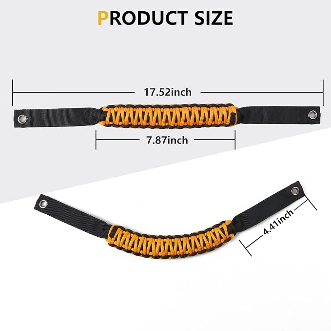 sukemichi Paracord Handles Grab for Ford Bronco 2 Door, Cyber Orange | Roll bar grab handles,Fits Bronco 2021-2026 hard & soft top,Off-road safety grip handle,Work with airbag,Not for Sport,2 Pack