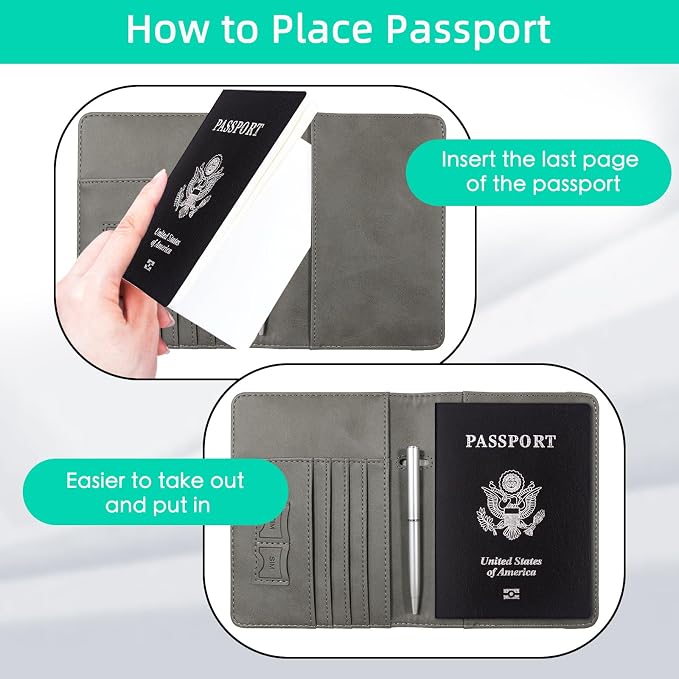 WALNEW Passport Holder for Travel, RFID Passport Cover Wallet for Women Men, PU Leather Passport Book Card Holder Case with Pen, Travelling Essentials for Flying | PU Leather Passport Cover Case with Pen Holder, Travel Must Haves Accessories, Passport ...