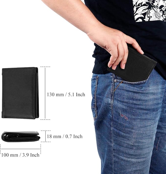 Trifold Billfold RFID Blocking Cowhide Leather Wallet for Men 10 Card Slots 2 ID Windows with Coin Pocket