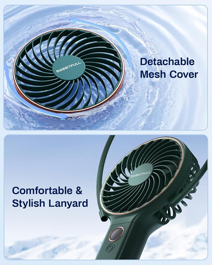 SWEETFULL Handheld Portable Fan, 5000mAh Rechargeable Battery, 6 Speed Wind, LED Digital Display, Foldable Electric Personal Mini Travel Fan with Backup Power, Summer Essentials Gifts for Women Girl