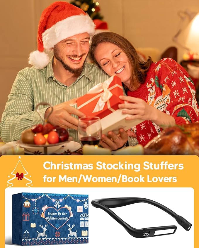 Reading Light Book Lovers Gifts: Upgraded Neck Light with Power Display & Timer, 80Hrs Rechargeable Book Lights for Reading at Night, Birthday Gifts for Readers Women Men, Knitting Crochet Accessories