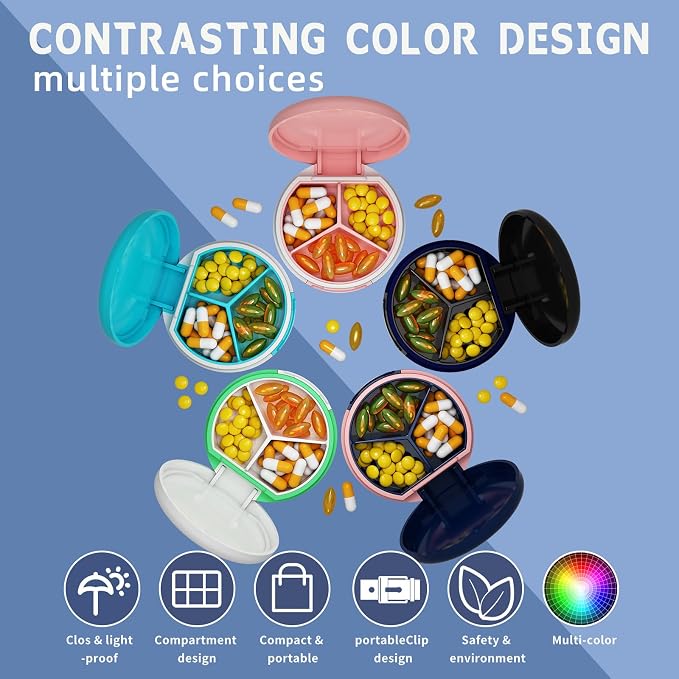 Serfeymi Small Pill Box - 3 Compartments Portable Pill Box for Purse Pocket, Compact Mini Travel Pill Case - Suitable for Medicine, Vitamin, Fish Oil, Supplements - Pink(Fluid Art)