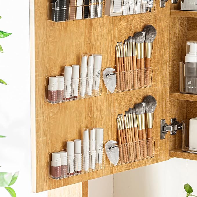 MORNITE Bathroom Medicine Cabinet Organizer Set, Small Narrow Compact Shelves Holder Compartments for Lipstick, Facial Mask, 2 Pcs Trays for Cabinet Wall, Vanity - Clear