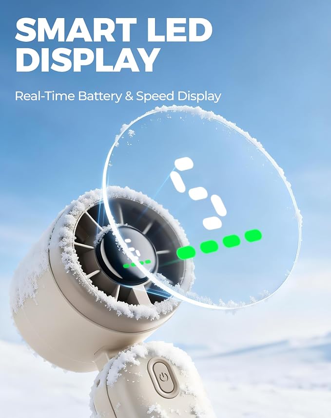 Diveblues Quiet Mini Portable Handheld Fan 30ft/s, 4000mAh Battery | Quiet Motor, 12H Max Cooling, 5 Speeds, LED Display, 3-in-1 Handheld/Neck/Desk Fan for Travel, Cruise & Disney Essentials