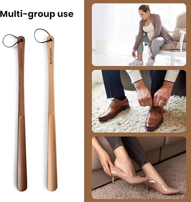 Wooden Shoe horn Long Handle for Seniors -23.6in Long handled ShoeHorn