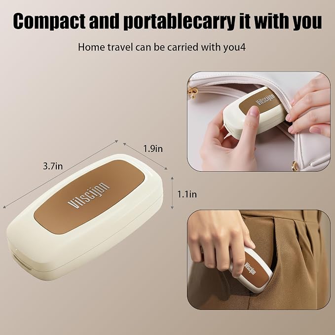 Pill Cutter Splitter for Small and Tiny Pills - Pill Cutter 1/4 - Accurately Cuts Multiple Pills - Easy Open Snap Button. Detachable Nonslip V-Shaped Pad. Wrap-Around Blade Guard. Back Storage (White)