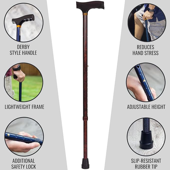 DMI Lightweight Aluminum Adjustable Walking Cane with Derby-Top Handle for Men and Women