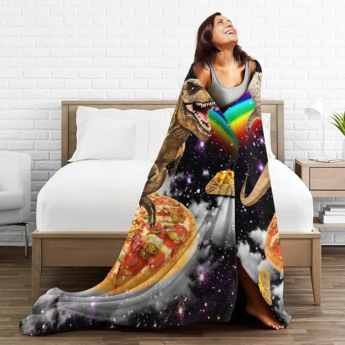 Funny Cat Dinosaur Blanket Soft Cozy Dino Galaxy Fleece Plush Throw Blanket Warm Lightweight Taco Pizza Flannel Stuff Decor Blanket Gifts for Girls Boys Lovers Adults Women Men Bed Travel 60"x80"