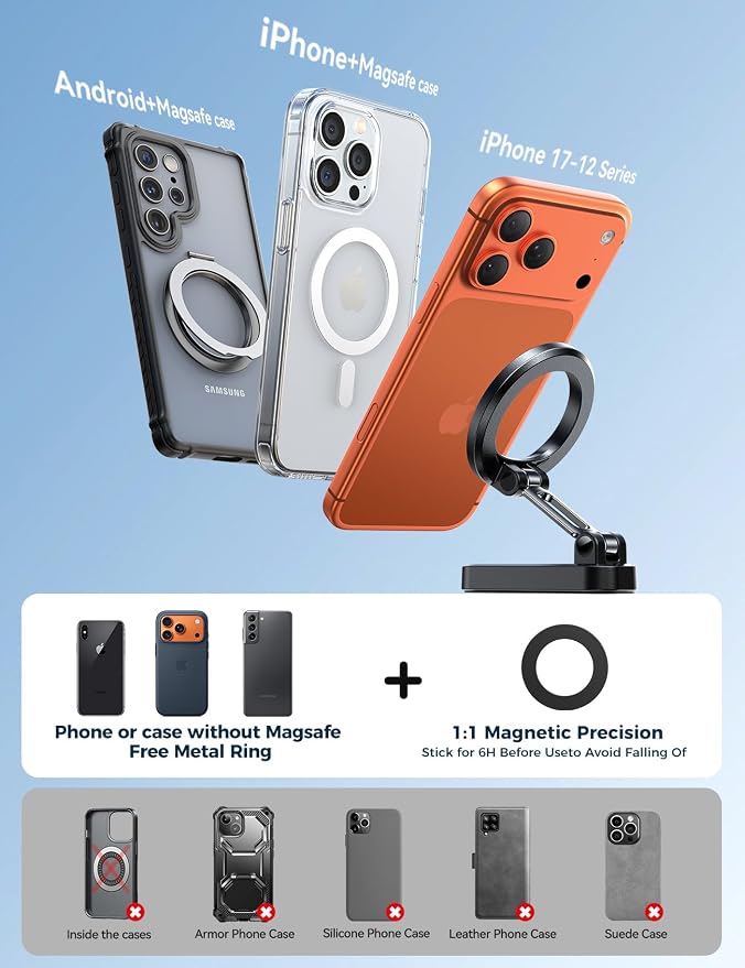 Upgraded Magnetic Golf Cart Phone Holder ,360° Rotatable Golf Accessories | Metal Foldable Arm for Easy Viewing & Operation, Golf Gifts for Men Dad Him, Golf Cart Accessories for EZGO, Club Car, Yamaha