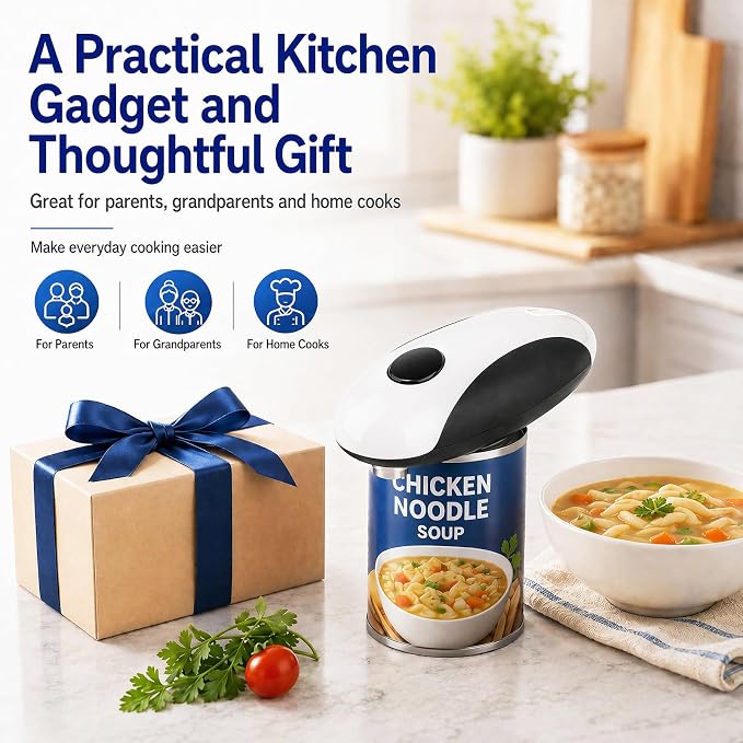 TeSabMi Electric Can Opener, USB Rechargeable Automatic One Touch Can Opener with Smooth Edge Cutting, Hands Free Kitchen Gadget for Seniors, Weak Hands, Arthritis, Parents and Home Cooks