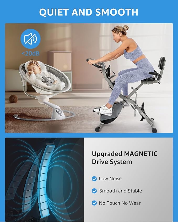 Foldable Exercise Bike for Small Apartments, Stationary Bikes for Home, Indoor Portable Cycling Bike with 16-Level Magnetic Resistance, 260LBS Capacity, 5.5 LBS Flywheel, for Small Space Workout 816