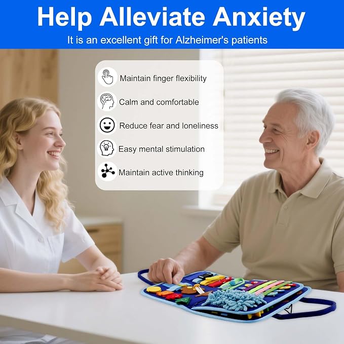 Fidget Blanket Dementia Activities for Seniors,Puzzle Games for Dementia, Alzheimers Products for Elderly, Fidget Sensory Toys for Alzheimers, Anxiety Relief Board Cognitive Matching Shape