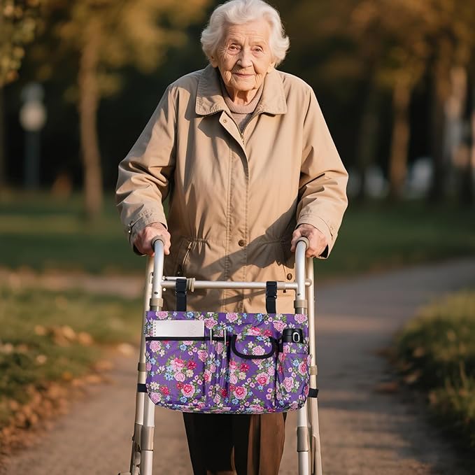 ANILD Walker Bag Basket with Cup Holder, Foldable Walker Bag for Folding Walker Accessories for Seniors Elderly, Walker Storage Bag with Large Capacity
