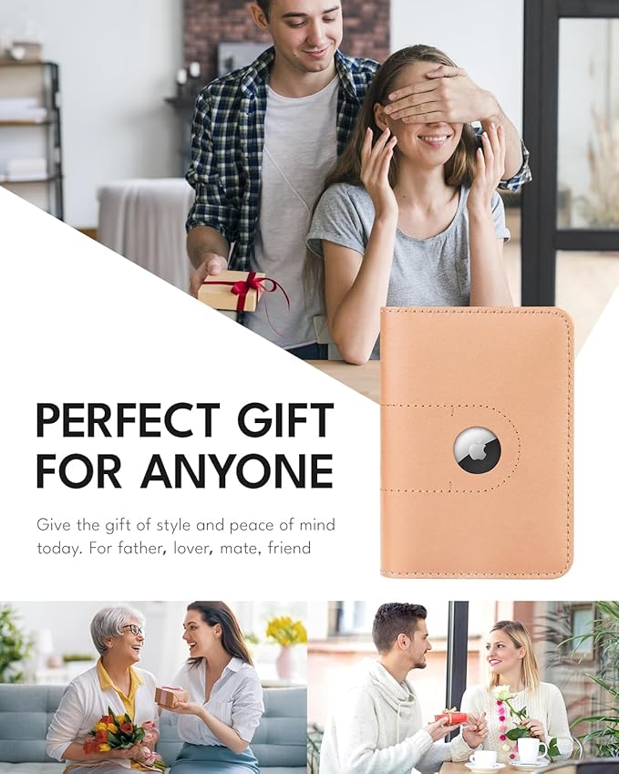 ALLIVE Passport Holder for Travel, Genuine Leather Passport Cover Wallet with AirTag Slot for Women and Men, Travel Must Haves Airport Essentials, Travel Gifts, Beige