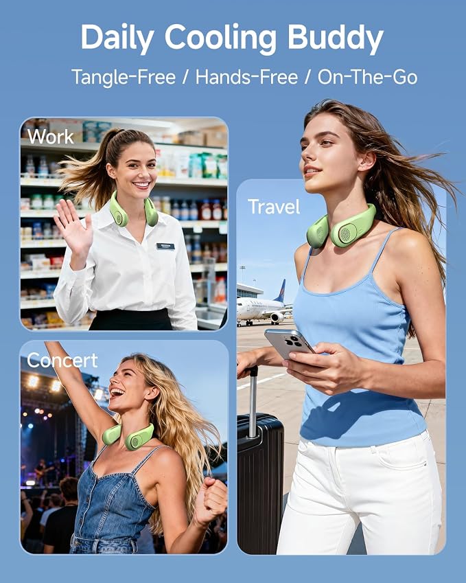 SWEETFULL Portable Neck Fan: 5200mAh Bladeless Personal Fan | 4 Speeds, 20H Max Runtime, No Hair Twist Quiet Wearable Fan for Travel | Birthday Gifts for Men Women Mom Dad