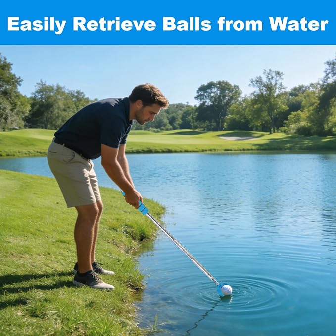 Golf Ball Retriever Telescopic, 9Ft Golf Ball Retriever for Water, Professiona Stainless Steel Ball Retriever Tool Golf, Light Weight Double Sided Golf Ball Grabber, Golf Accessories Gifts