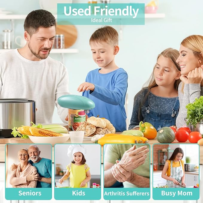 Electric Can Opener, USB-C Rechargeable Smooth Edge for Seniors (Green) | Cordless, One-Touch Automatic, Smooth Edge Cutting, for Standard & Oval Cans, Lightweight for Travel