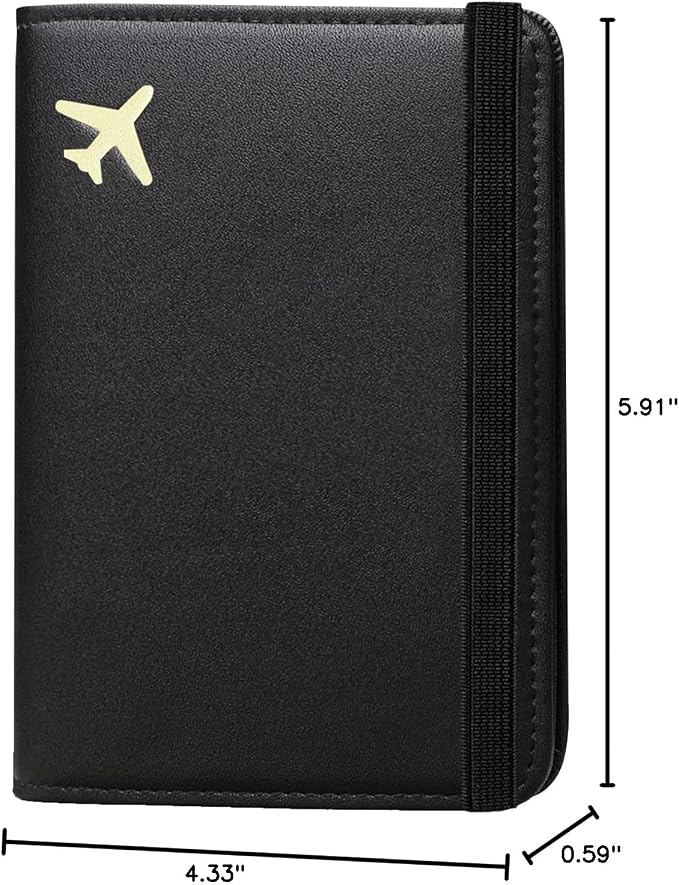 RFID Blocking Passport Holder for Travel – PU Leather Waterproof Lightweight Passport Cover Wallet for Women Men, Travel Organizer with Card Slots for Airline Tickets & Passport Book (Black)