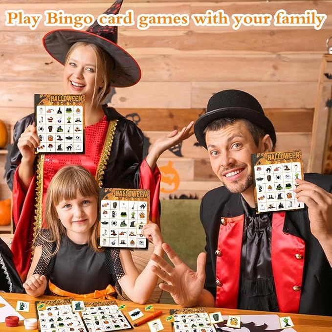 Halloween Bingo Game Cards, 24 Players Halloween Bingo Cards for Halloweens Party Games Gifts Classroom School Family Group Activities Crafts Accessories, Halloweens Indoor Bingos Game