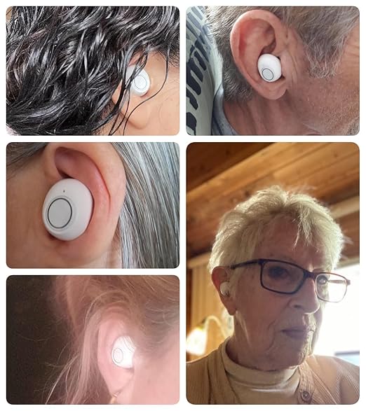 Hearing Aids for Seniors, Rechargeable Hearing Amplifier Loud Sound with USB Portable Charging Case, 2-Pack (White)