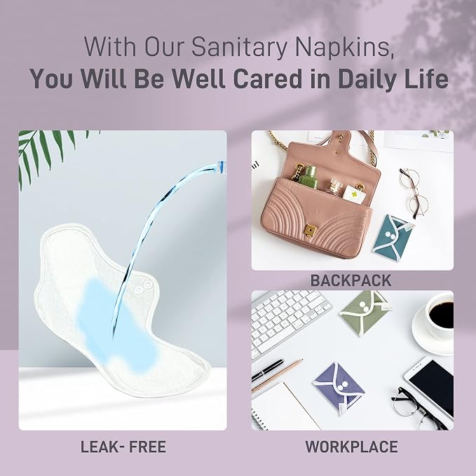 Langsprit Reusable Sanitary Pads for Women, Feminine Pads for Women Regular Absorbency Cotton Washable Cloth Menstrual Pads 6pcs Set with Mini Wet Bag Leakfree and Periods (Medium)