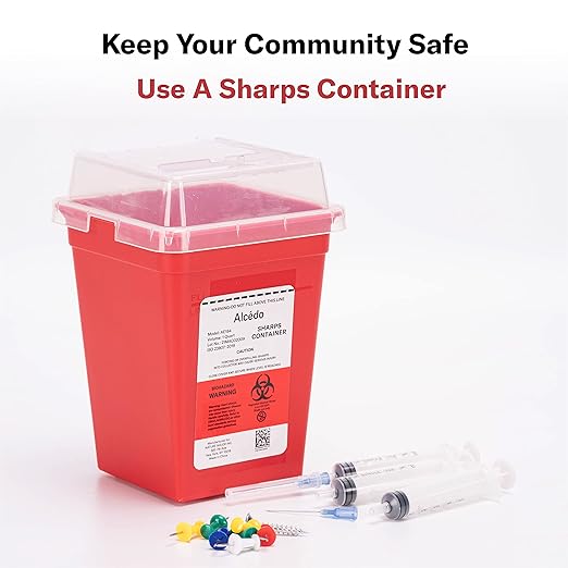 All New Alcedo Sharps Container for Home Use and Professional 1 Quart Plus (3-Pack), Biohazard Needle and Syringe Disposal, Small Portable Container for Travel