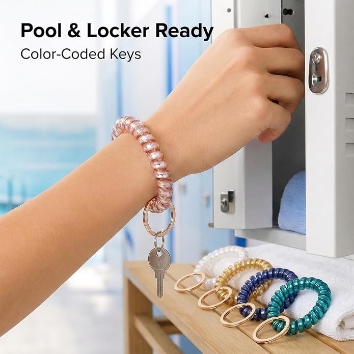 BIHRTC Stretchable Wristband Wristlet Keychain Elastic Coil Spring Spiral Key Chain for Gym Pool Sauna Outdoor Activities