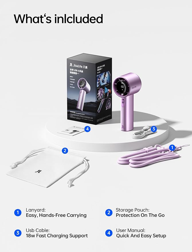 JISULIFE Handheld Fan Pro1S - Next-Gen Airflow: Up to 40H Runtime | Electroplated ABS-Luxury Shine, 1-100 Speed Scroll Wheel, 5000mAh-Portable Fan for Travel, Gifts for Women(Chrome Purple,1Pc)