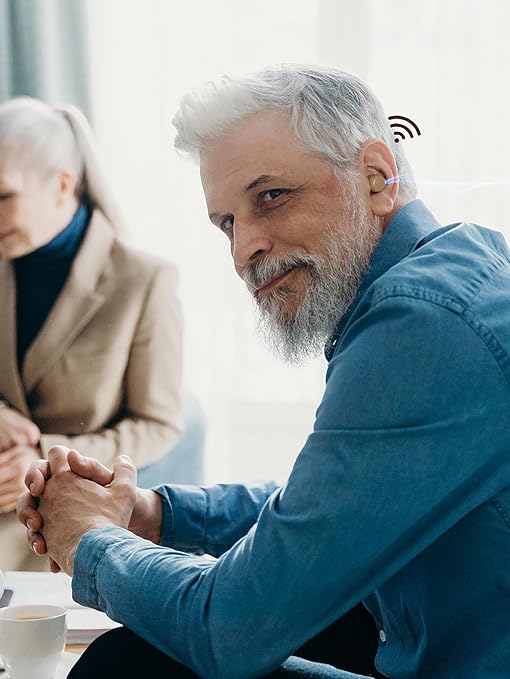 Nano Rechargeable Touch Hearing Aids for Seniors and Adults Severe Hearing Loss with Noise Cancelling,Easy Volume Control,Blue & Red Pair With Portable Charging Case,Suitable Gift for Elders (white)