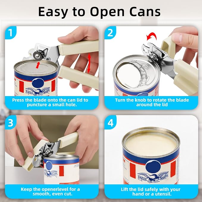 Can Opener Manual, Reinforced Blade, Effortless Knob, Non-Stick (Banana) | Reinforced blade, effortless knob, built-in bottle opener, non-stick hard rubber handle, smooth-edge safety cutter
