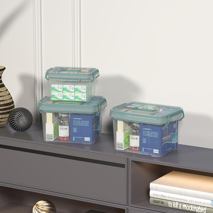 Covetree 2-Pack Clear Plastic Medicine Storage Organizer & First Aid Box – Multi-Layer Medicine Storage Box, Durable Medicine Organizer, Clear Medicine Storage Box for Home, Office & Travel